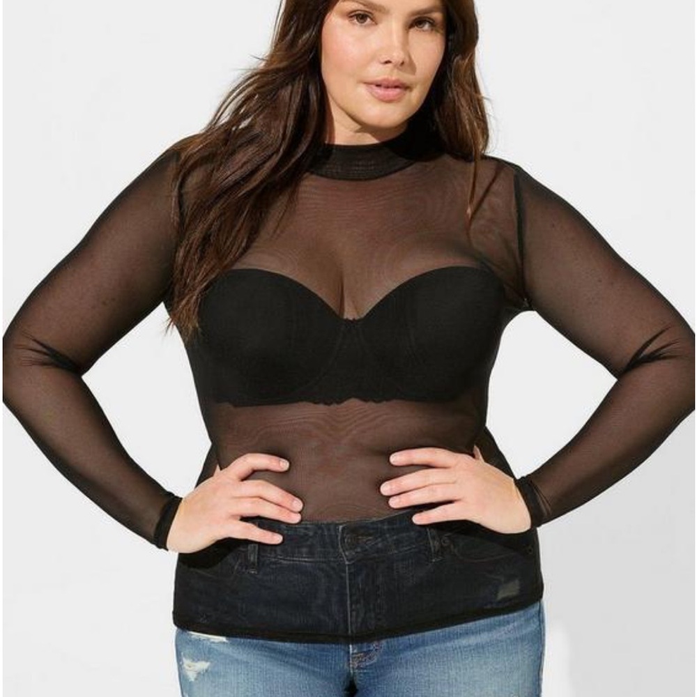 Mesh Mock Mock Neck Long Sleeve Top